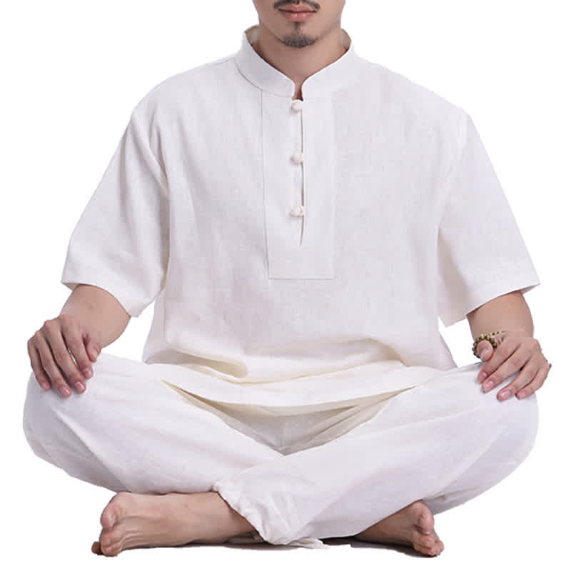 Buddha Stones Spiritual Zen Meditation Prayer Practice Cotton Linen Clothing Men's Set - Beige - US/UK/AU44，EU54 (3XL) - image 0