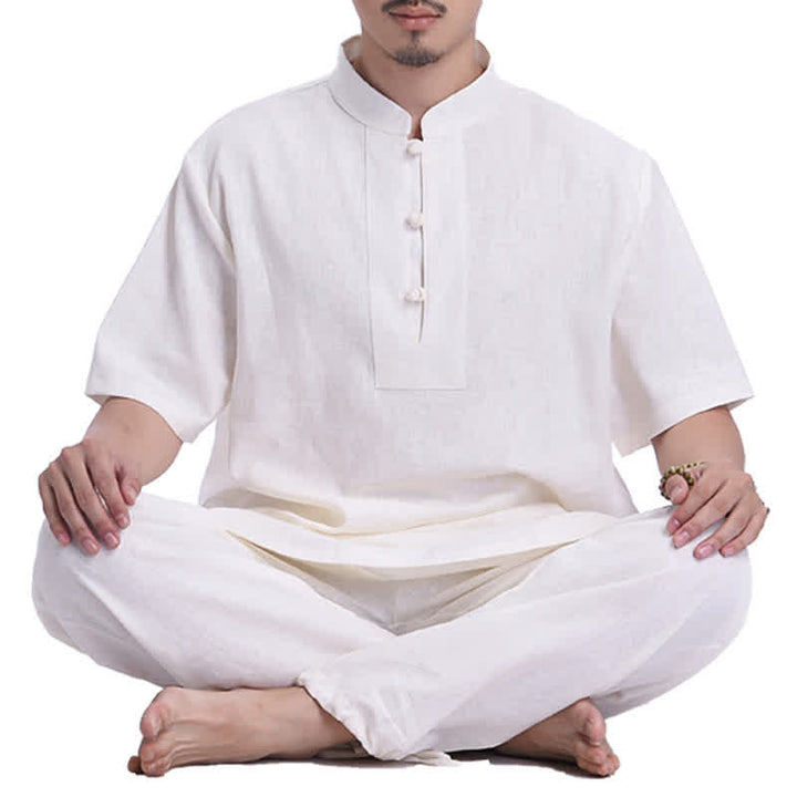 Buddha Stones Spiritual Zen Meditation Prayer Practice Cotton Linen Clothing Men's Set - Beige - US/UK/AU44，EU54 (3XL) - image 0