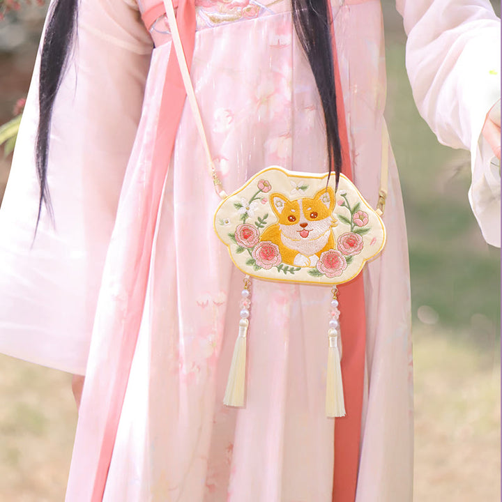 Buddha Stones Embroidery Lucky Panda Cat Shiba Inu Deer Rabbit Fox Flower Cute Animal Hanfu Bag Crossbody Bag Shoulder Bag - image 21