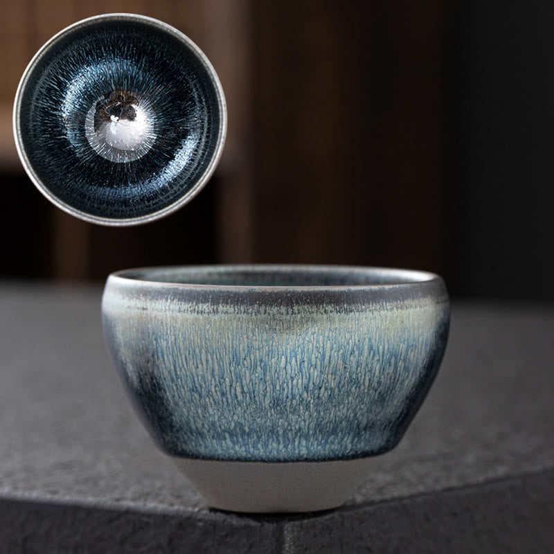 Buddha Stones Vintage Chinese Silver Blue Jianzhan Kiln Change Porcelain Teacup Kung Fu Tea Cup - image 1