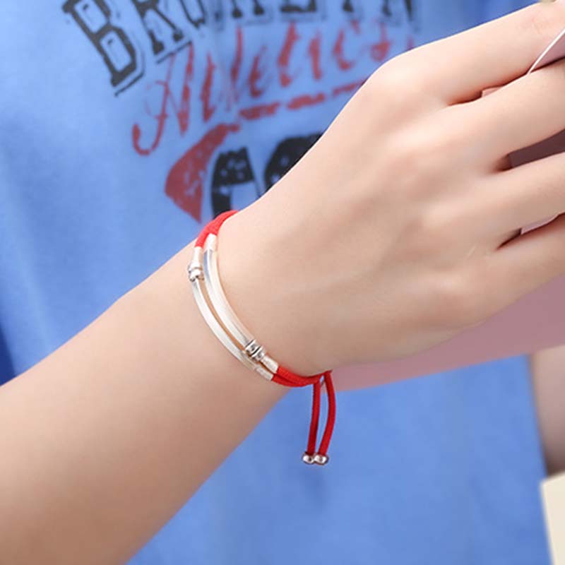 Buddha Stones 925 Sterling Silver Red String Layered Braid Bracelet - image 9