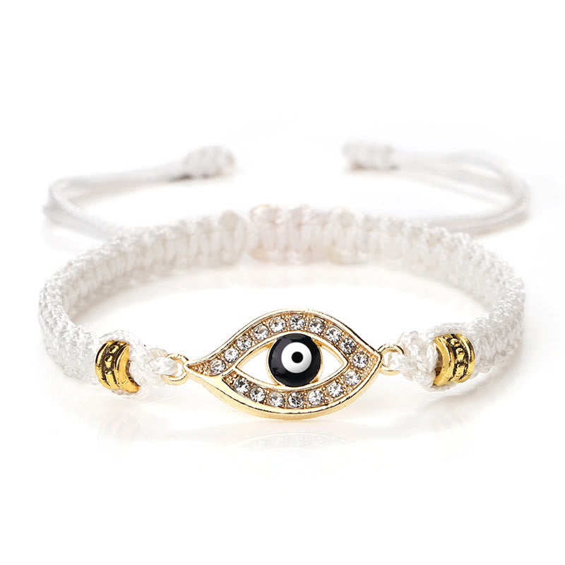 Buddha Stones Evil Eye Keep Away Evil Spirits String Bracelet - White Black Evil Eye - Gold Border - image 11