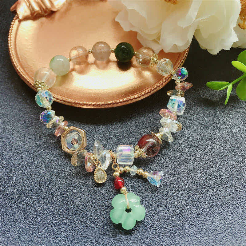 Buddha Stones Colorful Gemstone Green Aventurine Flower Bead Luck Bracelet - image 6