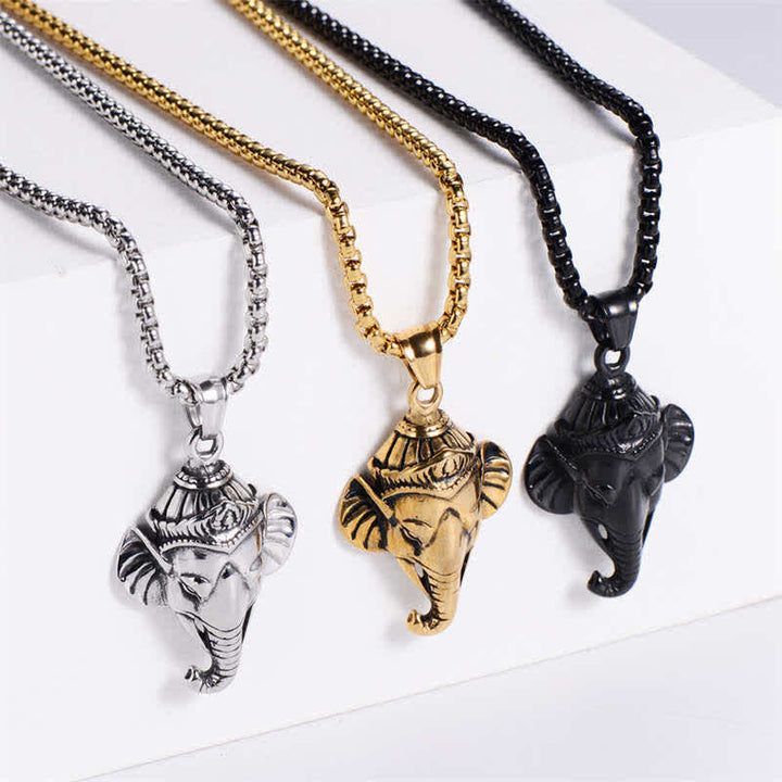 Buddha Stones Ganesh Ganpati Elephant Titanium Steel Protection Pendant Necklace - image 3