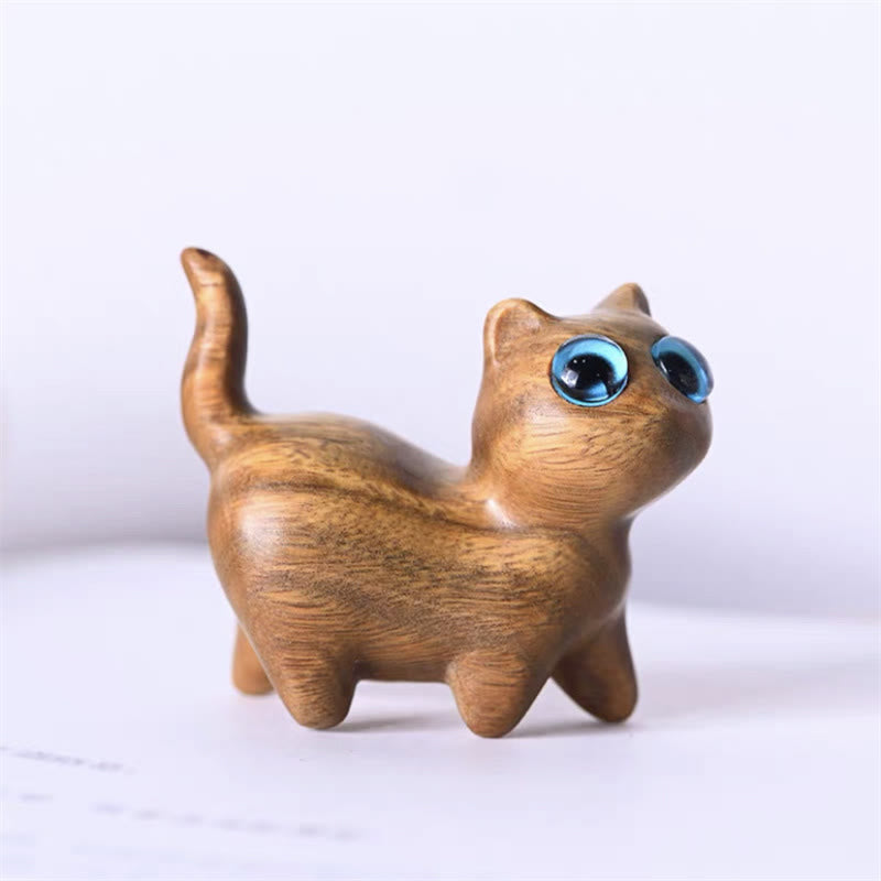 Buddha Stones Green Sandalwood Small Leaf Red Sandalwood Cute Cat Animals Soothing Peace Decoration - Green Sandalwood Standing Cat - image 19