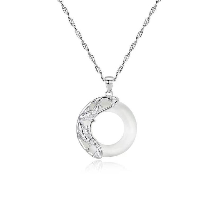 Buddha Stones Natural White Jade Koi Lucky Necklace - image 4