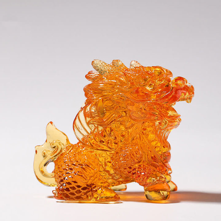 Buddha Stones Feng Shui Kirin Handmade Liuli Crystal Art Piece Home Office Decoration - Gold - One - image 4