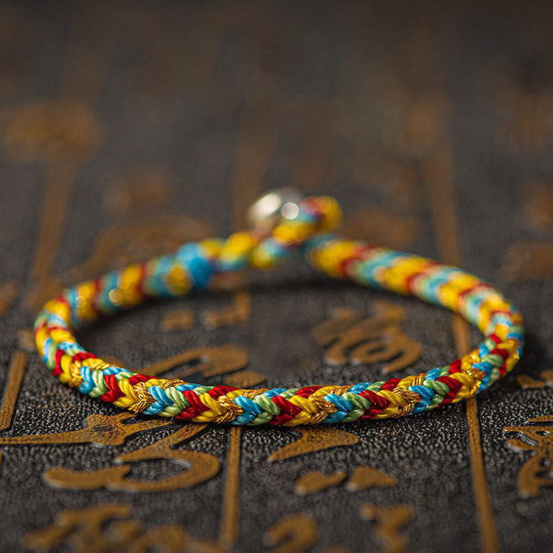 Buddha Stones "May you be good fortune and success" Lucky Multicolored Bracelet - Orange Blue Green Red - 19cm - image 5