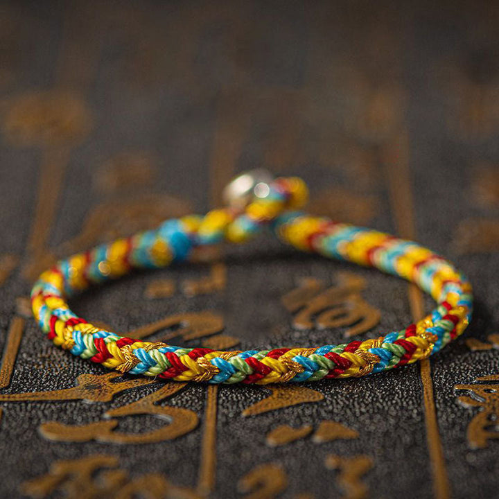 Buddha Stones "May you be good fortune and success" Lucky Multicolored Bracelet - Orange Blue Green Red - 19cm - image 5