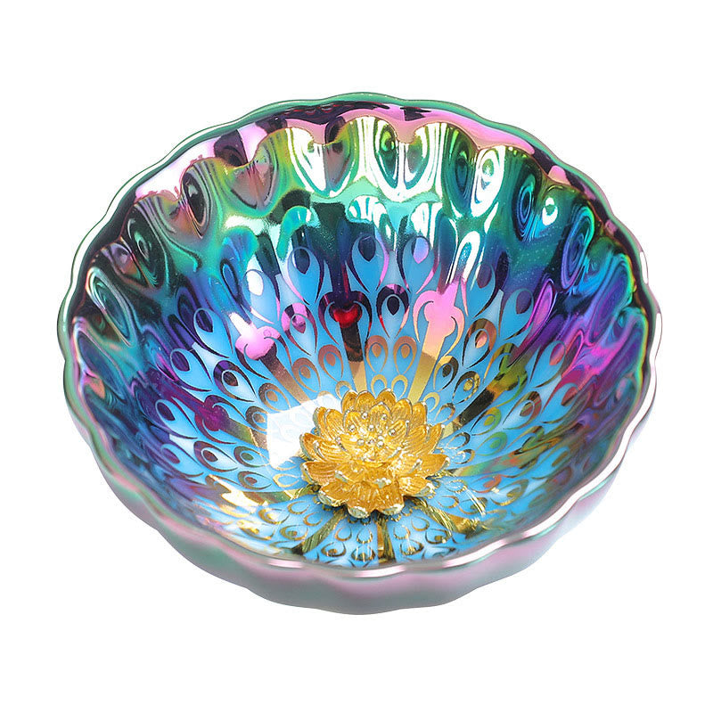 Buddha Stones Vivid Peacock Lotus Inlaid Design Colorful Chinese Jianzhan Ceramic Teacup Kung Fu Tea Cup - image 11