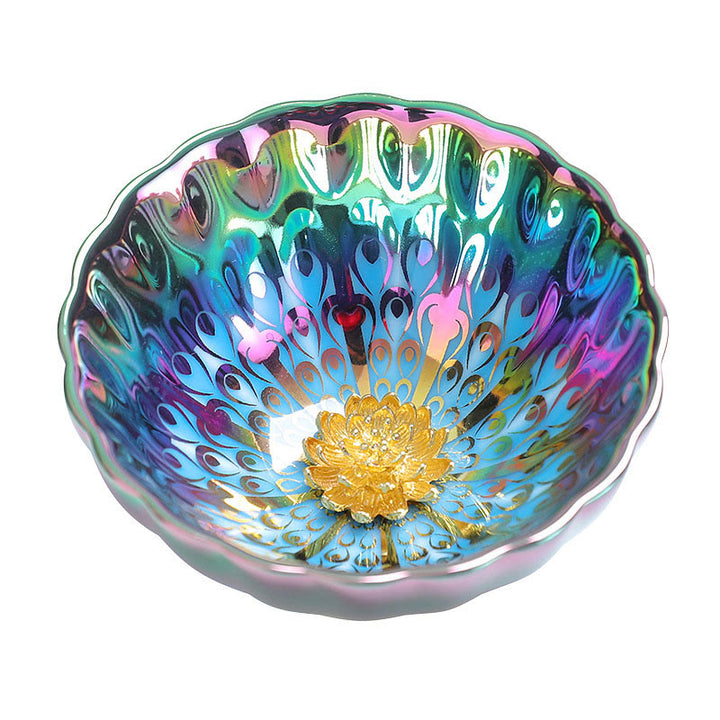 Buddha Stones Vivid Peacock Lotus Inlaid Design Colorful Chinese Jianzhan Ceramic Teacup Kung Fu Tea Cup - image 11
