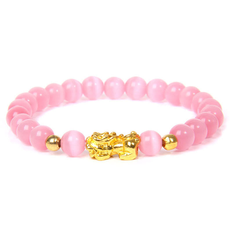 Buddha Stones FengShui Lucky Pixiu Obsidian Wealth Bracelet - Pink Crystal(Wrist Circumference: 15-16cm) - image 5