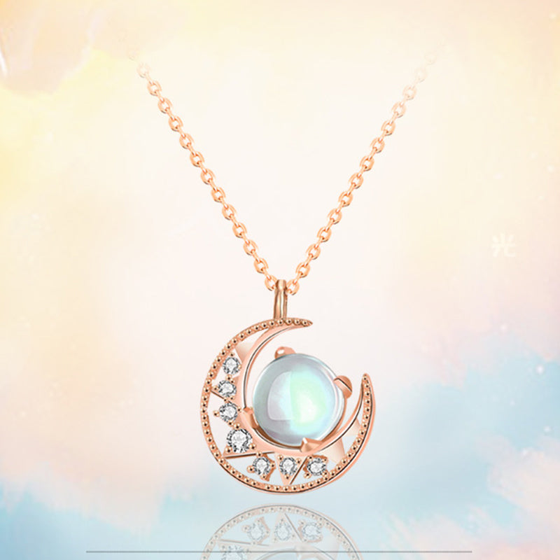 Buddha Stones 925 Sterling Silver Moonstone Moon Pattern Love Necklace Pendant - image 1