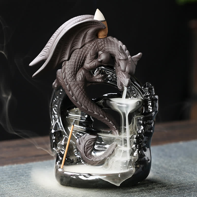 Buddha Stones Nordic Pterosaur Dragon Ceramic Backflow Smoke Fountain Protection Healing Incense Burner Decoration - Dragon - image 0
