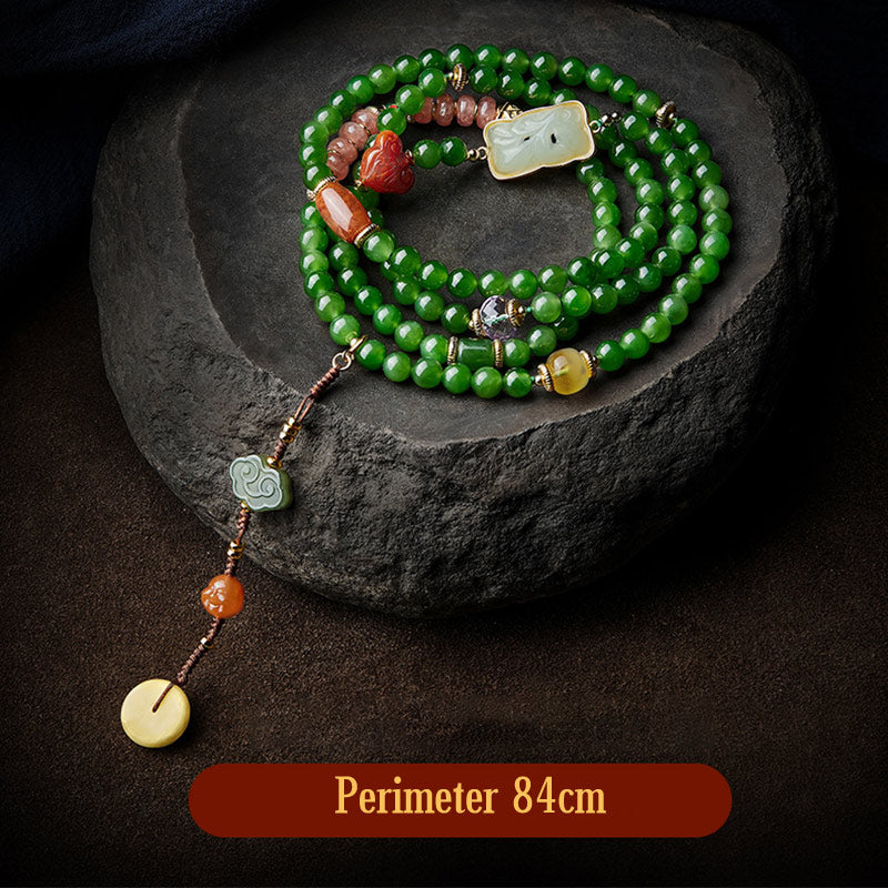 Buddha Stones 108 Mala Beads Cyan Jade Red Agate Laughing Buddha Luck Bracelet - image 20