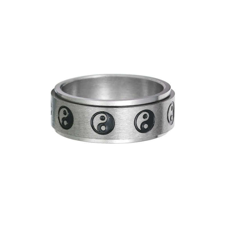 Buddha Stones Yin Yang Titanium Steel Balance Rotatable Ring - Silver - US13 - image 3