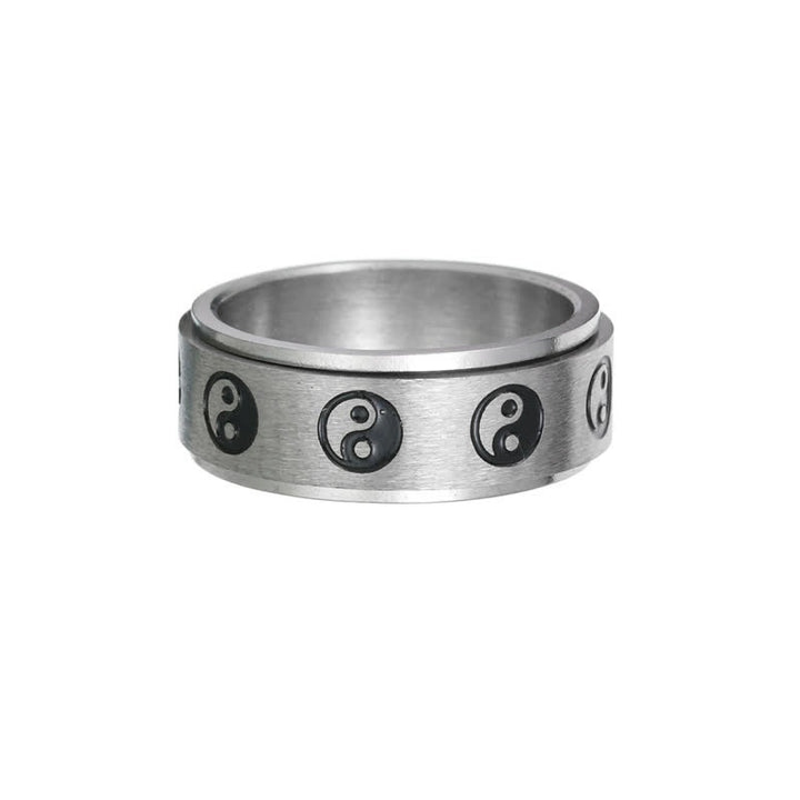 Buddha Stones Yin Yang Titanium Steel Balance Rotatable Ring - Silver - US13 - image 3
