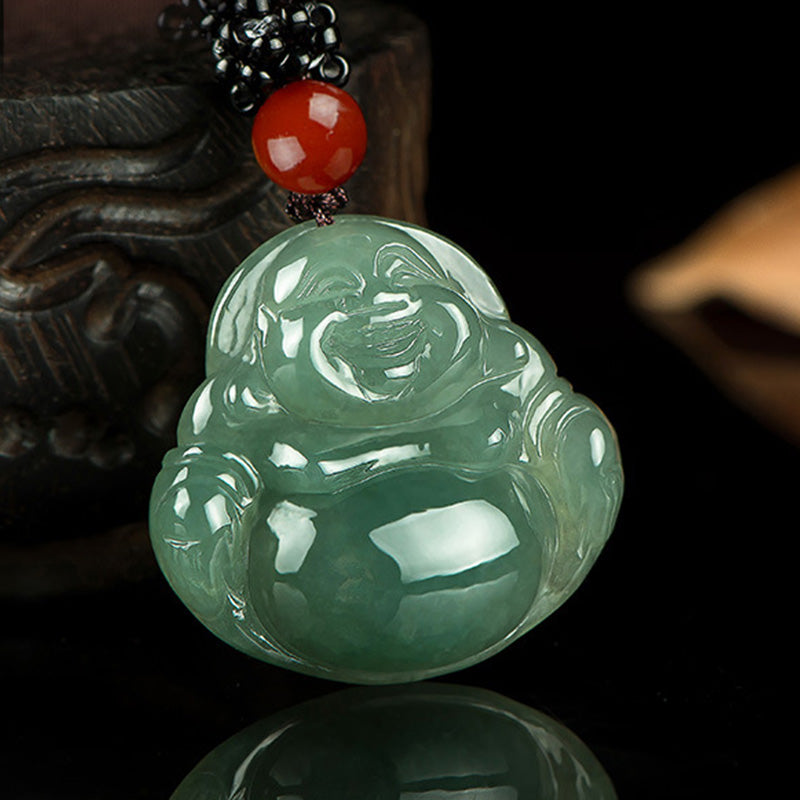 Buddha Stones Laughing Buddha Jade Abundance String Necklace Pendant - 26*30mm - image 0
