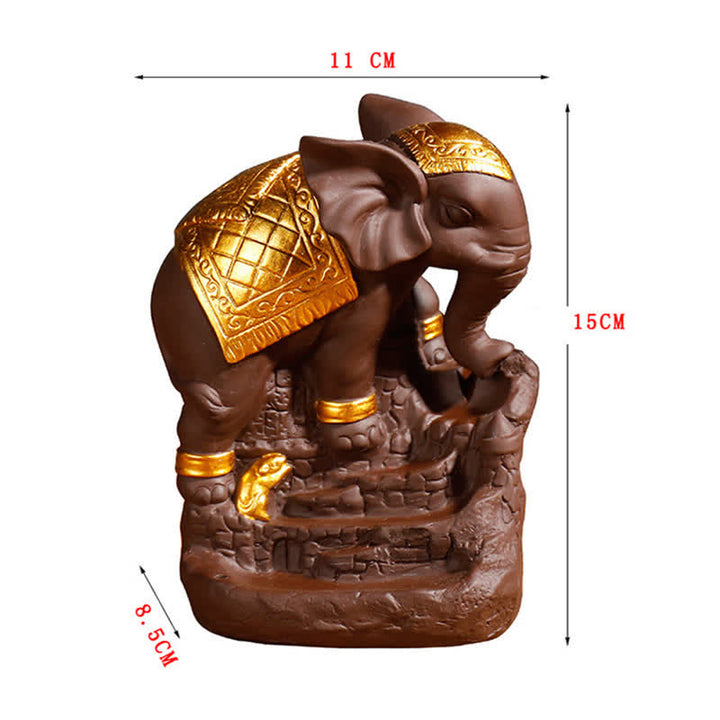 Tibetan Elephant Purple Clay Backflow Smoke Fountain Peace Healing Incense Burner Decoration - image 12