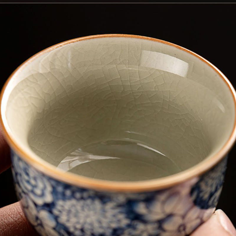 Buddha Stones Vintage Lotus Peony Plum Blossom Chrysanthemum Ceramic Teacup Tea Cups - image 6