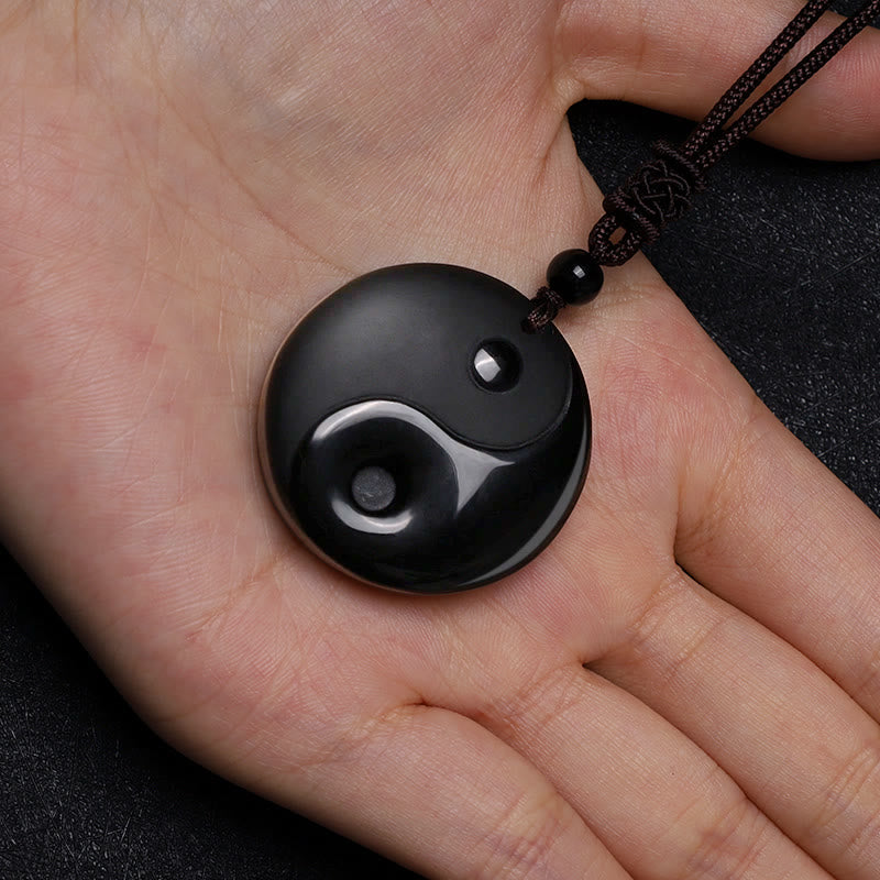 Buddha Stones Black Obsidian Taoism Five Sacred Mountains Nine-Character Mantra Carved Purification Yin Yang Necklace Pendant - image 5