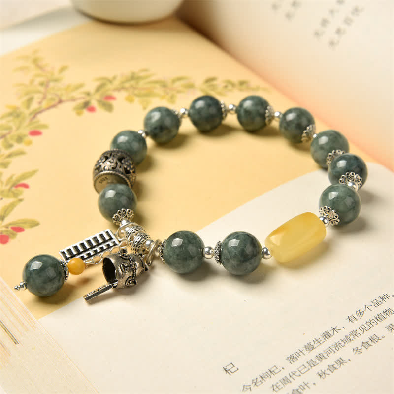 Buddha Stones 925 Sterling Silver Cyan Jade Amber Abacus Lucky Cat Success Bracelet - image 6