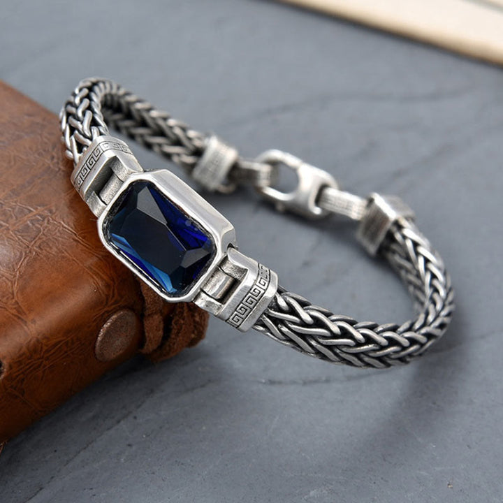 Buddha Stones Retro Blue Acrylic Dragon Keel Braided Design Healing Wealth Buckle Bracelet - image 5