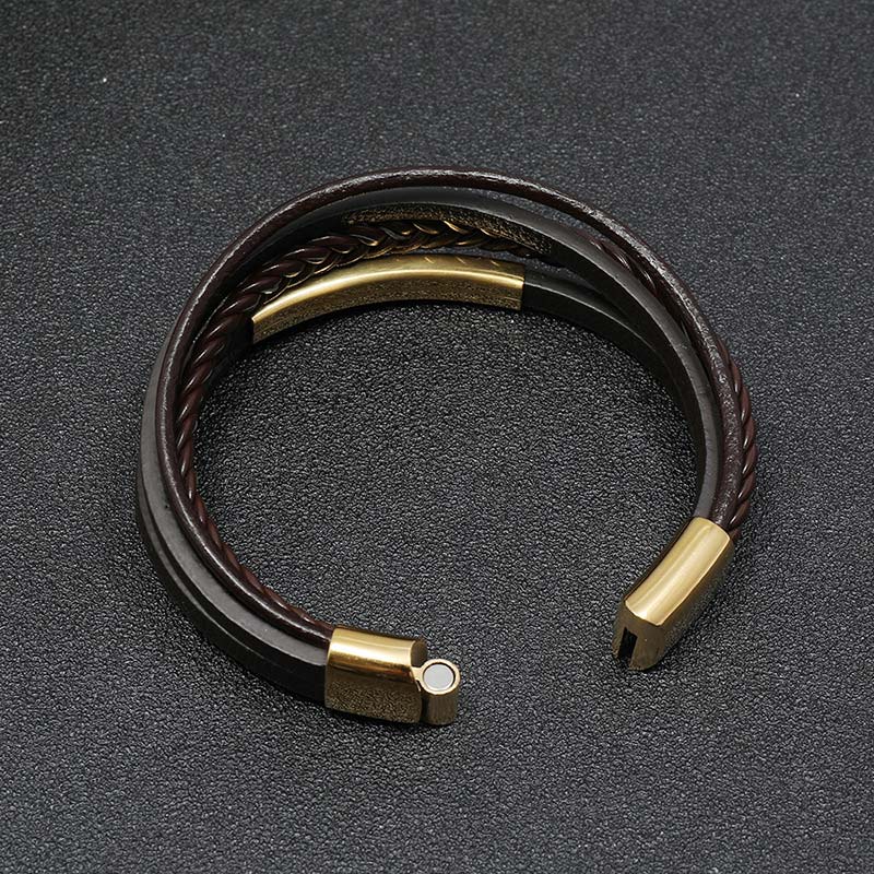 Buddha Stones Simple Design Titanium Steel Leather Luck Bracelet - image 2