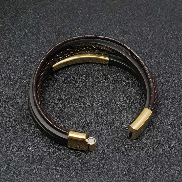 Buddha Stones Simple Design Titanium Steel Leather Luck Bracelet - image 2