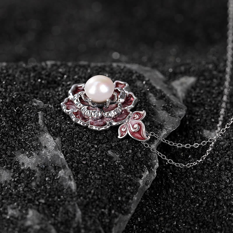 Buddha Stones 999 Sterling Silver Peony Flower Pearl Healing Necklace Pendant - image 2