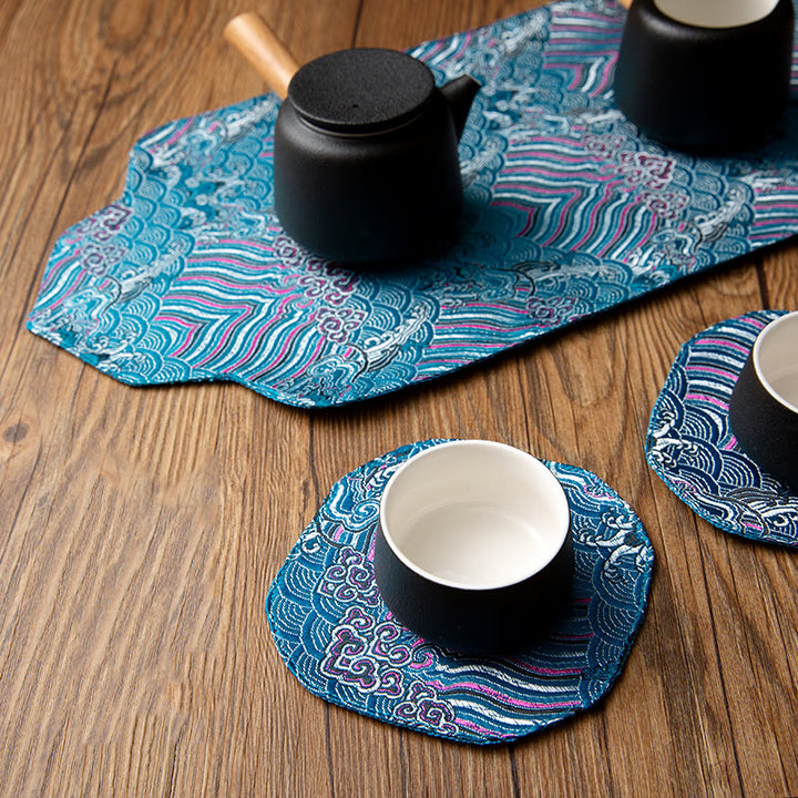 Buddha Stones Sea Wave Bamboo Plum Blossom Brocade Embroidery Cup Mat Pad Tea Cup Coaster Kung Fu Tea Mat - image 12