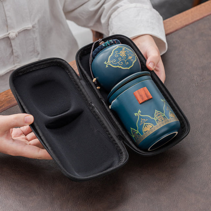 Buddha Stones Flower Chinese Gongfu Ceramic Teapot Portable Outdoor Travel Tea Set Bag - image 11