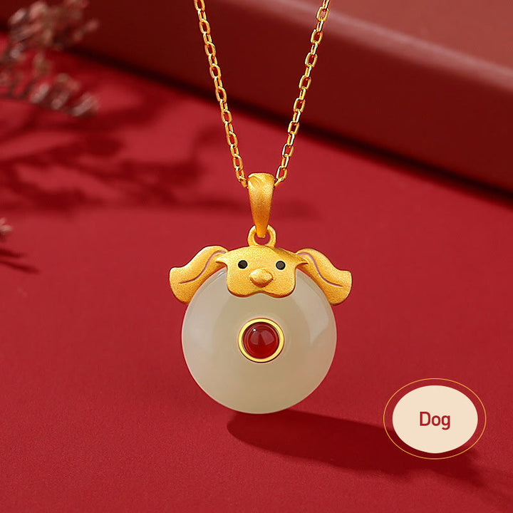 Buddha Stones 925 Sterling Silver Hetian Jade Chinese Zodiac Year of the Dragon Red Agate Luck Protection Necklace Pendant - Dog - image 20