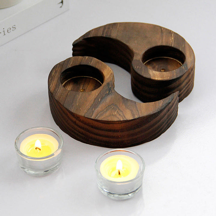 Buddha Stones Yin Yang Wood Candle Holder Meditation Rituals Use Items - image 4