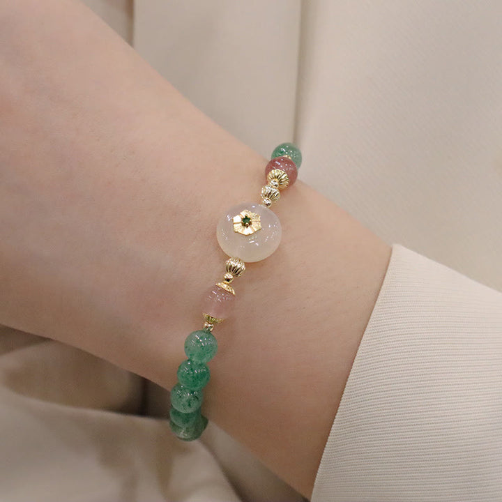 Buddha Stones Natural Green Strawberry Quartz Chalcedony Flower Gratitude Bracelet - image 3