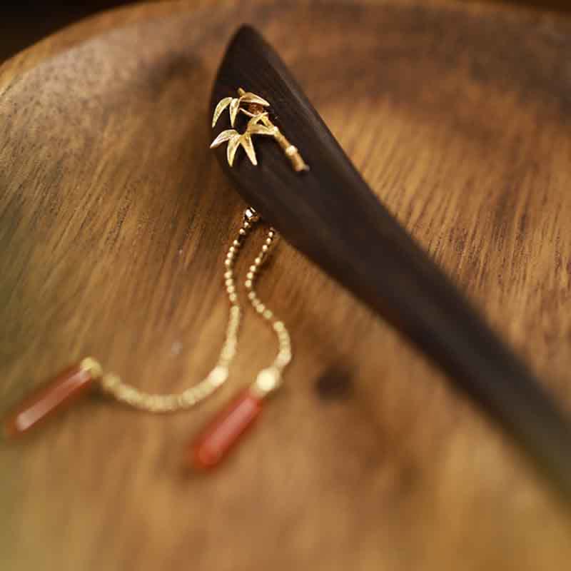 Red Agate Ebony Wood Confidence Tassel Hairpin - image 5