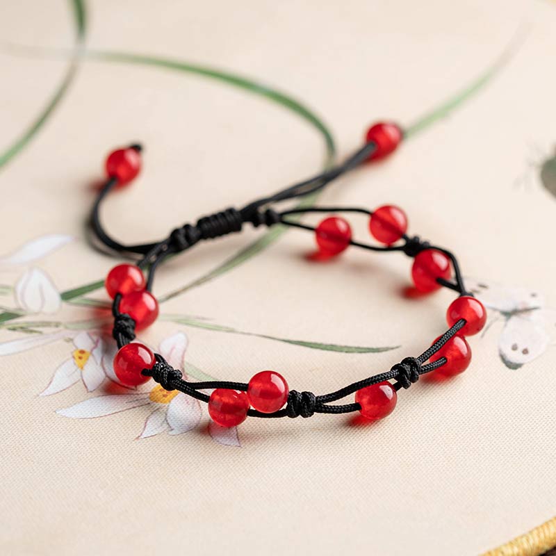 Buddha Stones Red Agate Moss Agate Cinnabar Calm Bracelet - Red Jasper&Black String - image 19
