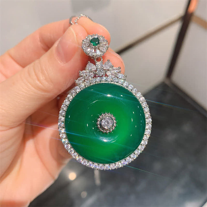 Buddha Stones Green Chalcedony Round Peace Buckle Strength Necklace Pendant - image 2