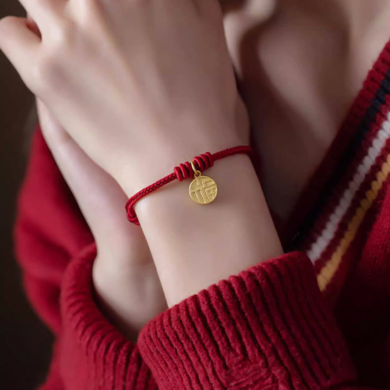 Buddha Stones Handmade Eight Thread Peace Knot Fu Character Charm Luck Happiness Red Rope Bracelet - image 5