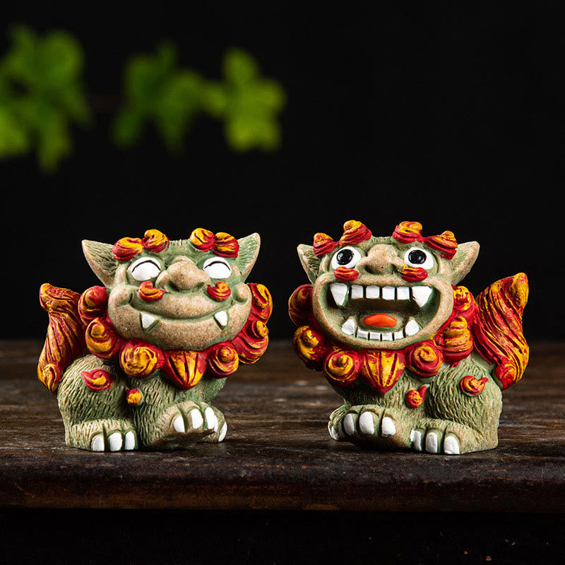 Buddha Stones Small Pair of Lion Fu Foo Dogs Ward Off Evil Protection Home Resin Decoration - image 3