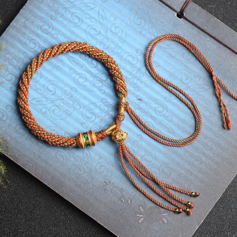 Buddha Stones Tibetan Handmade Luck Prayer Wheel Bead Charm Weave Colorful String Bracelet - image 2
