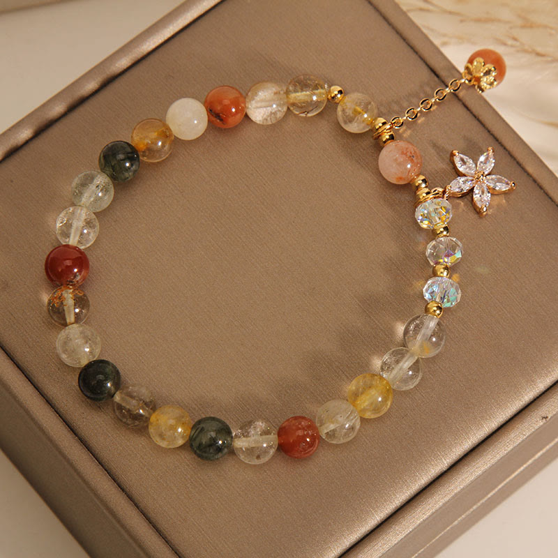 Buddha Stones Multicolored Rutilated Quartz Auspiciousness Zircon Flower Bracelet - image 5
