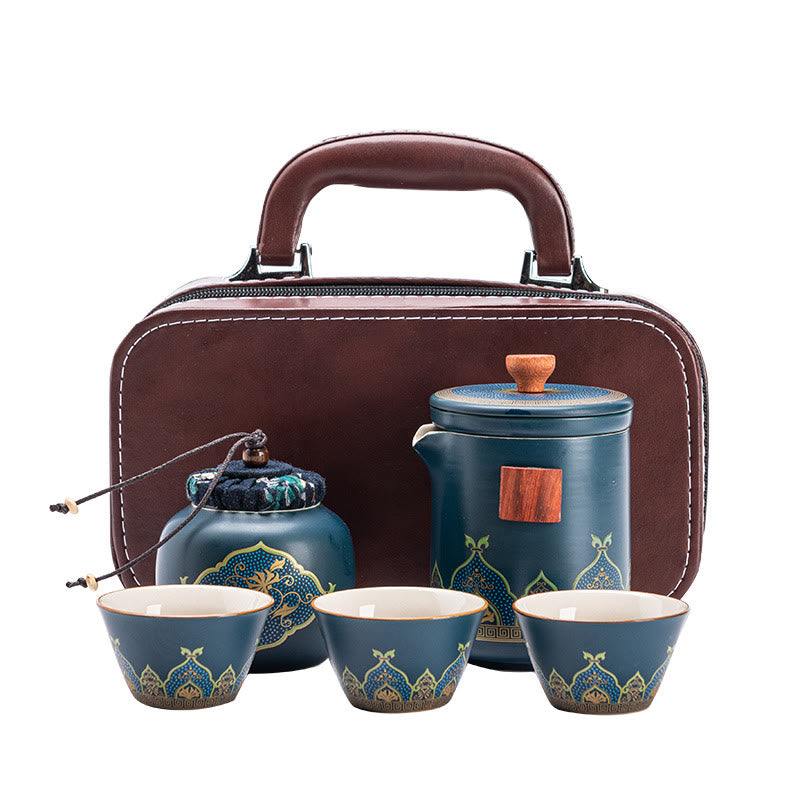 Buddha Stones Flower Chinese Gongfu Ceramic Teapot Portable Outdoor Travel Tea Set Bag - image 17