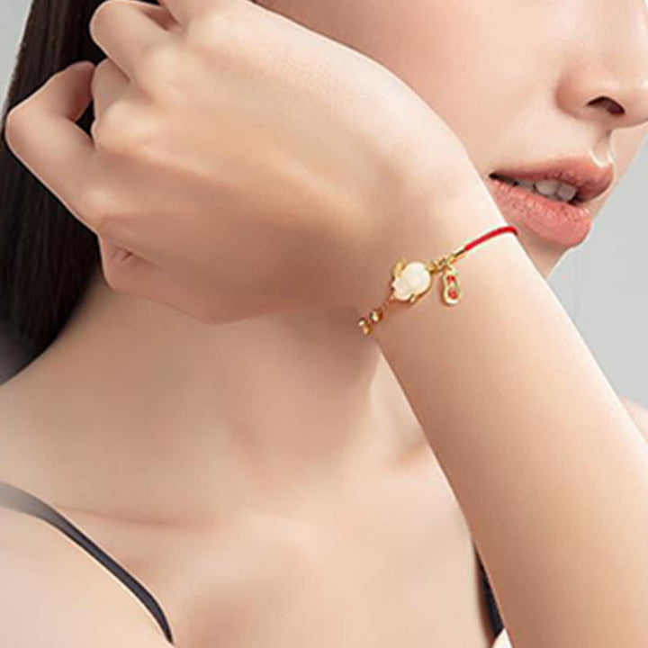 Buddha Stones Year of the Rabbit White Jade Happiness Red String Chain Bracelet - image 6