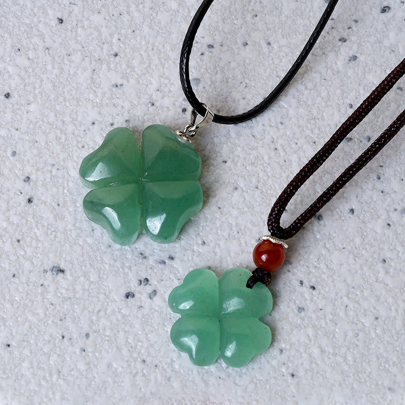 Buddha Stones 925 Sterling Silver Green Aventurine Four Leaf Clover Luck Leather Rope Necklace Pendant - image 1