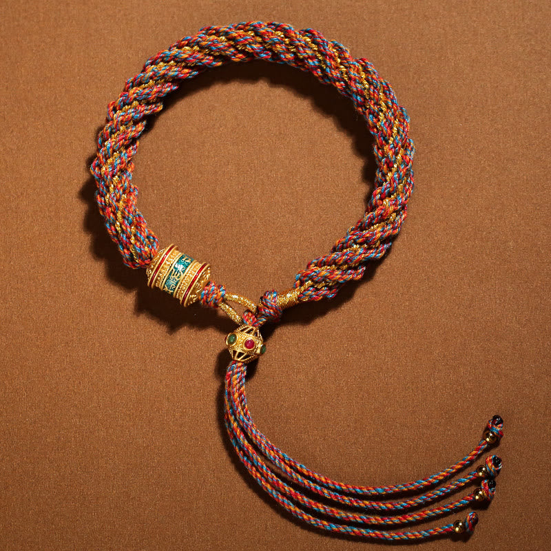 Buddha Stones Tibetan Handmade Luck Thangka Prayer Wheel Charm Weave String Bracelet - Red Blue Yellow - image 21