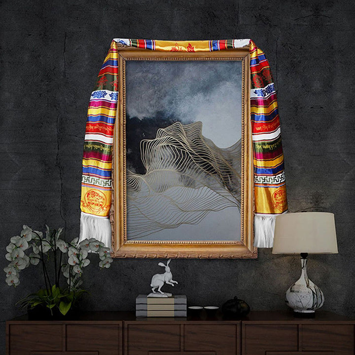 Tibetan Lucky Blessing Multicolored Lotus Mantra Jacquard Khata Decoration - image 6