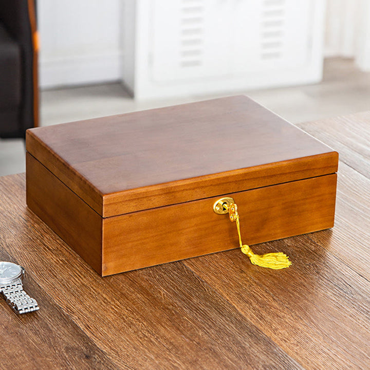Buddha Stones Vintage Wooden Jewelry Box Two-Layer Solid Wood Jewelry Storage Box - image 14