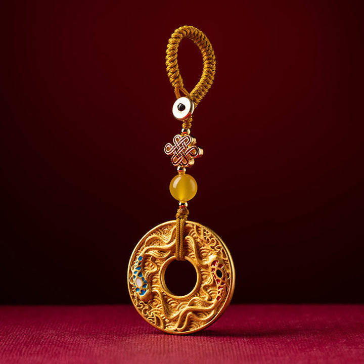 Buddha Stones Double Koi Fish Peace Buckle Wealth Luck Key Chain - image 12