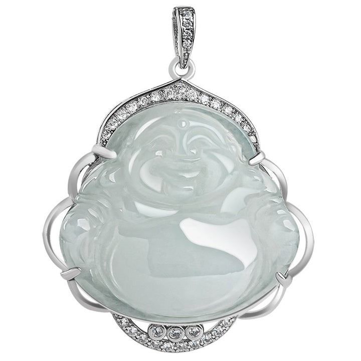 Buddha Stones 925 Sterling Silver Laughing Buddha Natural Jade Abundance Necklace Pendant - image 7